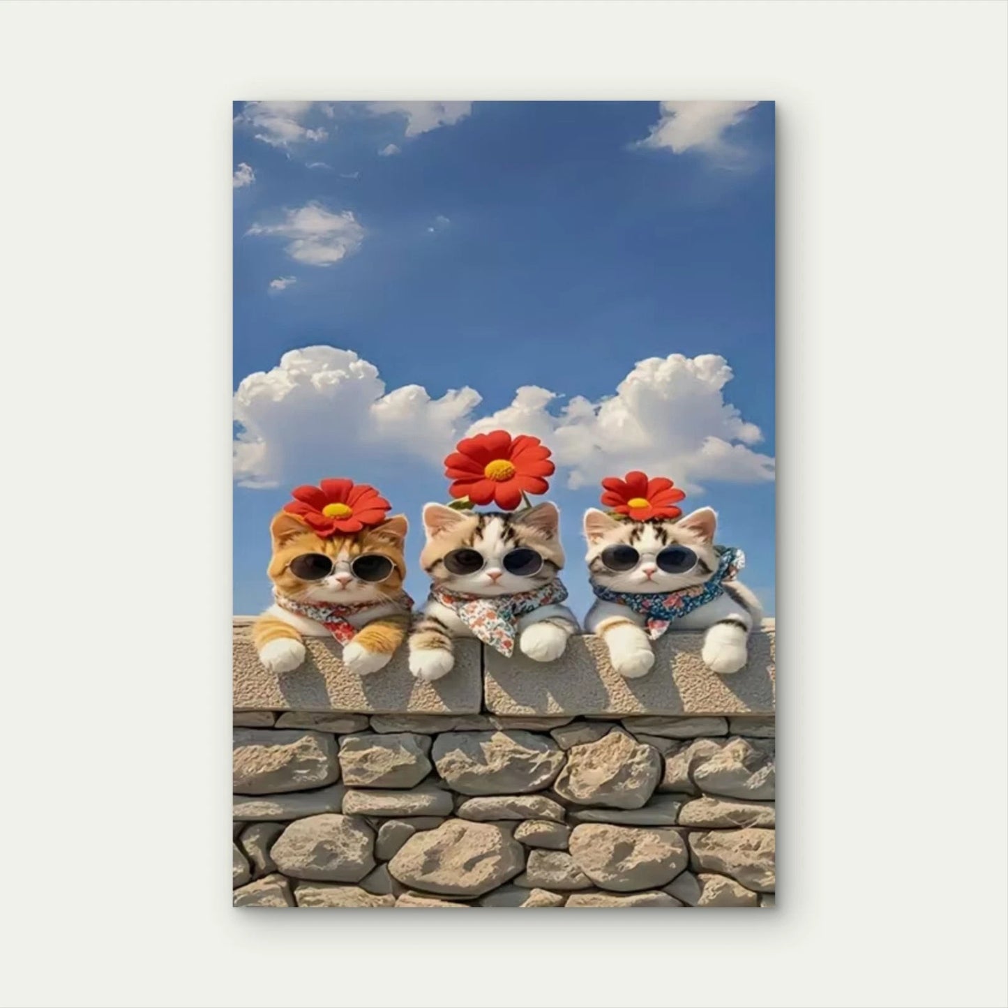 Kitties Charming Pose with Floral Bandanas 60x90cm Metal Print Ready to Hang