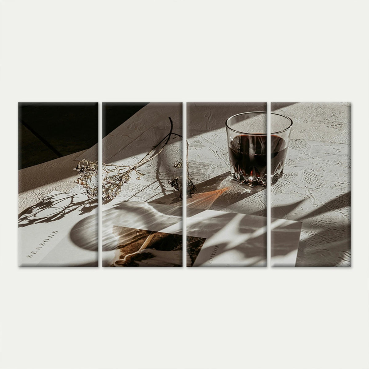 4pcs Modern Neutral Still Life Wine Glass Wall Art Canvas Framed 45x80cm - High Quality Print 100% Australian Made Wall Canvas Ready to Hang