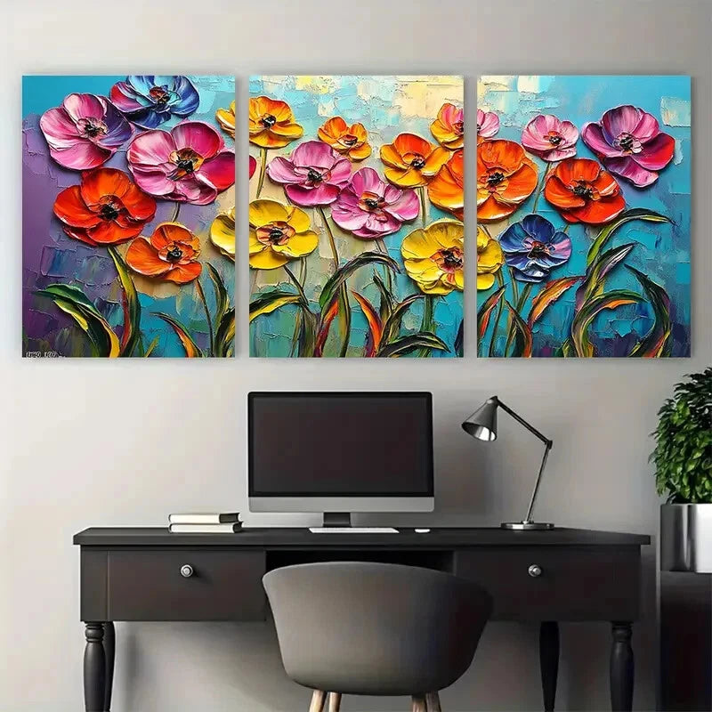 3pcs Colorful Floral Garden Impressionist Design Metal Print Ready to Hang Art - Bella Home Decor