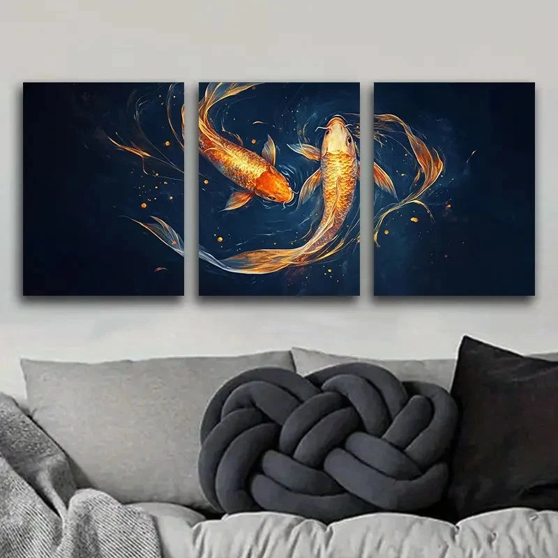 3pcs Golden Scales & Long Tail Design Metal Print Ready to Hang Art - Bella Home Decor