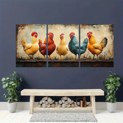 3pcs Chicken Watercolor Art Prints - Farmhouse Metal Print Ready to Hang Art - Bella Home Decor