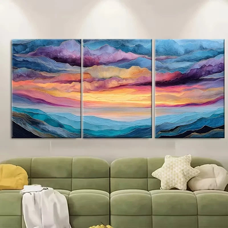 3pcs Abstract Textured Landscape Painting Metal Print Ready to Hang Art - Bella Home Decor