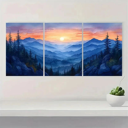 3pcs Blue Ridge Mountains Watercolor Art Print Metal Print Ready to Hang Art - Bella Home Decor