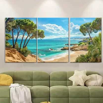 3pcs Turquoise Waters & Lush Greenery Metal Print Ready to Hang Art
