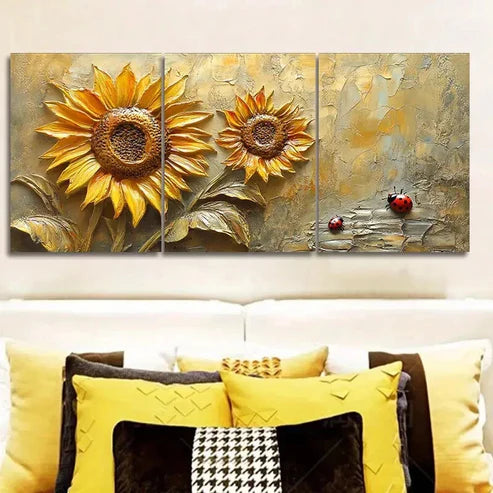 3pcs Sunflowers and Ladybugs Wall Art Set Canvas Unframed - High Quality Print 100% Australian Made Wall Canvas