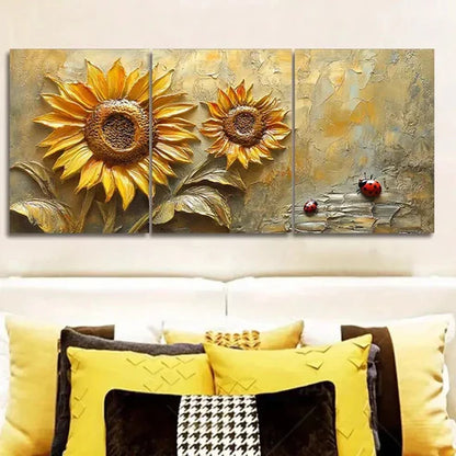 3pcs Sunflowers and Ladybugs Wall Art Set Canvas Unframed - High Quality Print 100% Australian Made Wall Canvas