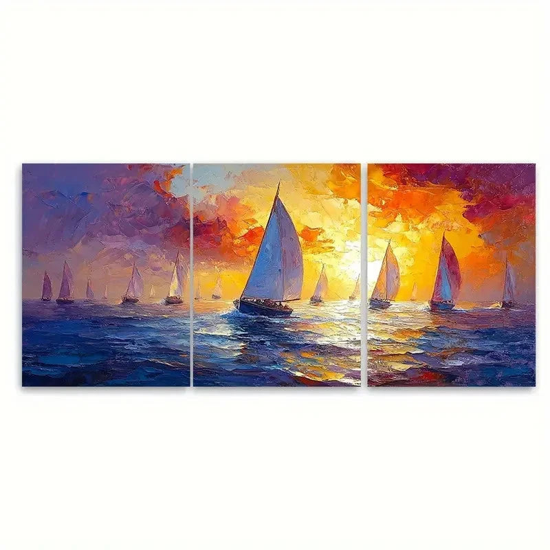 3pcs Abstract Sailboats California Seascape Wall Art Set Canvas Framed 50x70cm - High Quality Print 100% Australian Made Wall Canvas Ready to Hang - Bella Home Decor