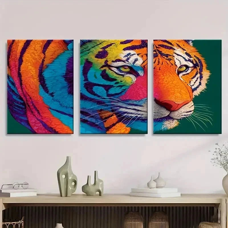 3pcs Colorful Tiger Abstract Wall Art Set Canvas Framed 40x60cm - High Quality Print 100% Australian Made Wall Canvas Ready to Hang - Bella Home Decor