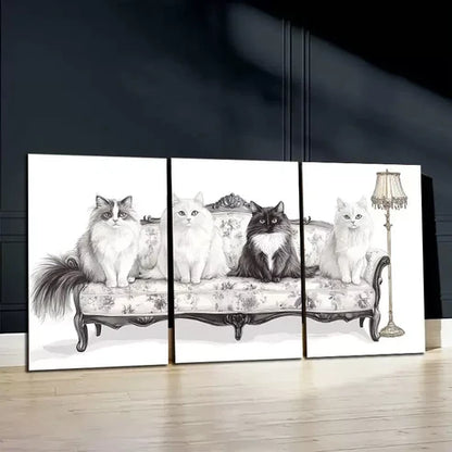 3pcs Black & White Cats Art Canvas Unframed - High Quality Print 100% Australian Made Wall Canvas - Bella Home Decor