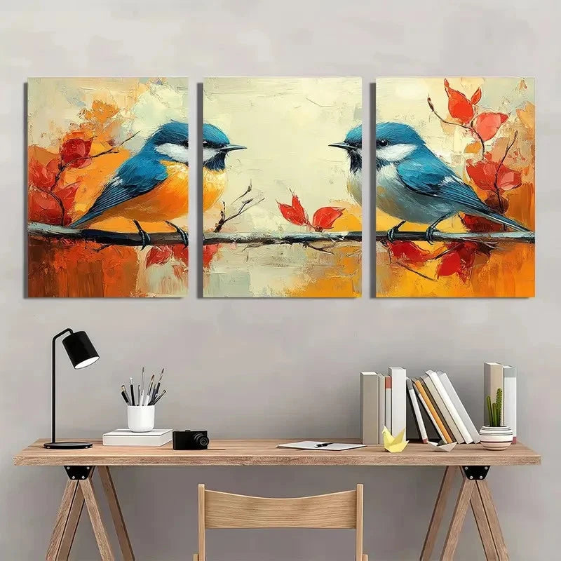 3pcs Modern Animal Theme Bird Wall Art Set Canvas Framed 60x90cm - High Quality Print 100% Australian Made Wall Canvas Ready to Hang
