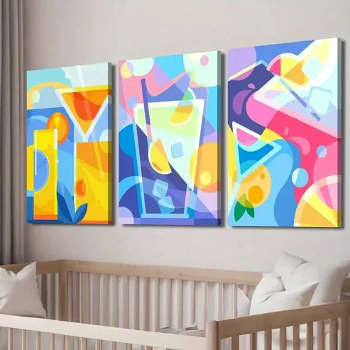 3pcs Colorful Abstract Cocktail Drink & Straw Wall Art Set Canvas Unframed - High Quality Print 100% Australian Made Wall Canvas - Bella Home Decor