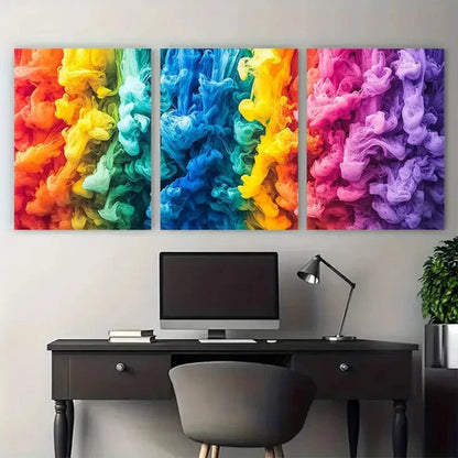 3pcs Rainbow Ink Flow Abstract Perfect Wall Art Set Canvas Unframed - High Quality Print 100% Australian Made Wall Canvas
