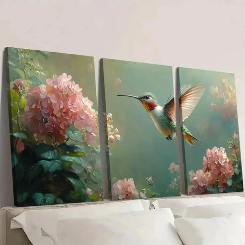 3pcs Hummingbird & Hydrangea Wall Art Set Canvas Unframed - High Quality Print 100% Australian Made Wall Canvas