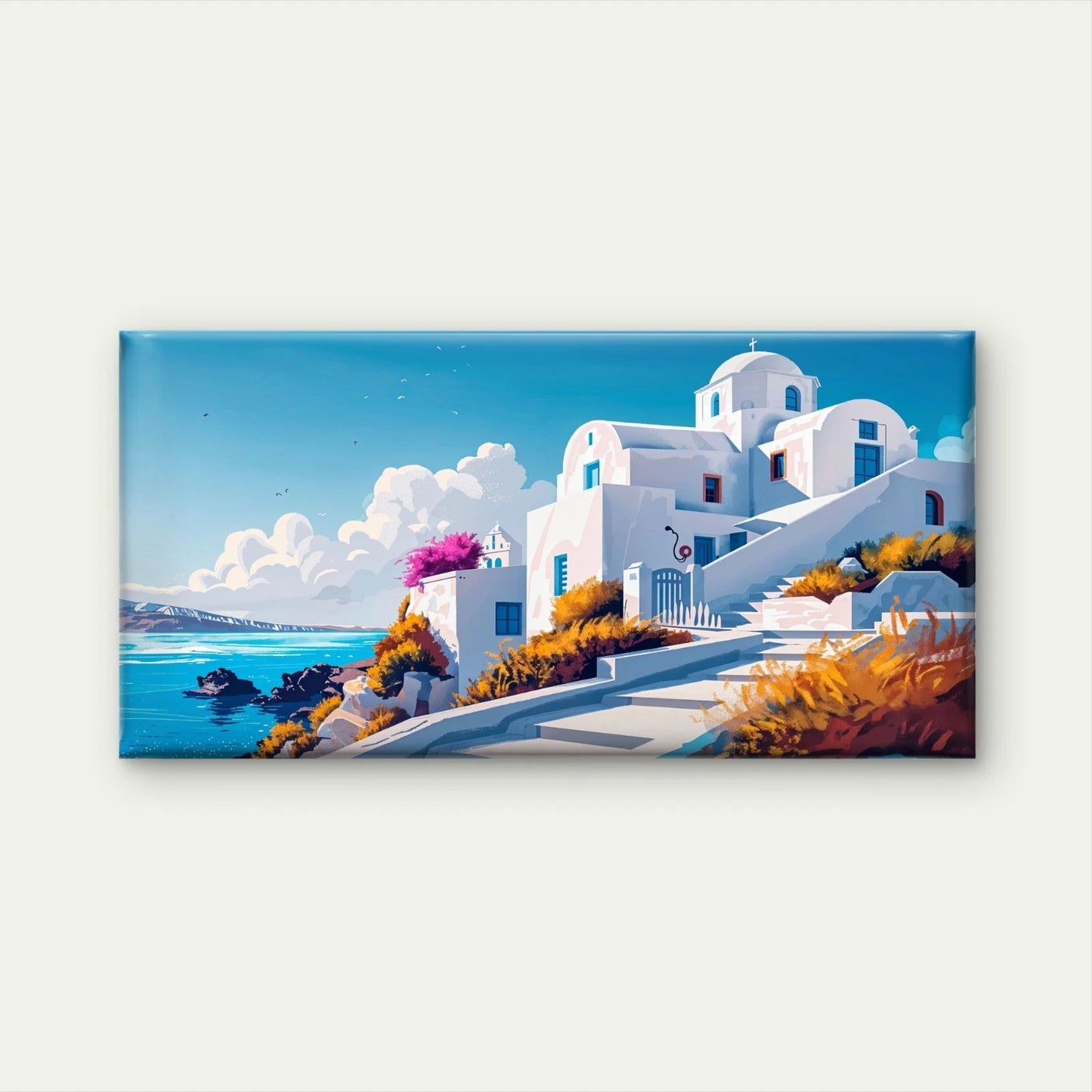 Oia, Santorini Island, Greece Wall Art Canvas Office Home Room Framed 120x60cm