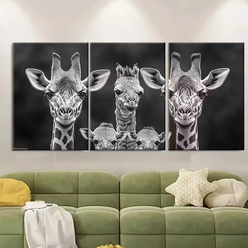 3pcs Giraffe Family in Greyscale Metal Print Ready to Hang Art - Bella Home Decor