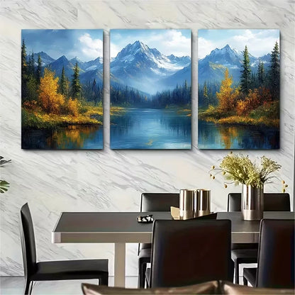 3pcs Oregon Landscape with Snow-Capped Peaks Metal Print Ready to Hang Art