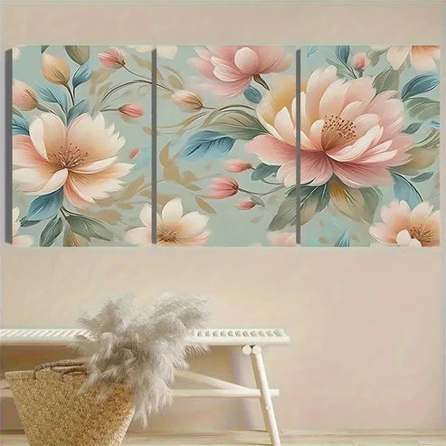 3pcs Pastel Floral Pattern Art Print Wall Art Set Canvas Unframed - High Quality Print 100% Australian Made Wall Canvas - Bella Home Decor
