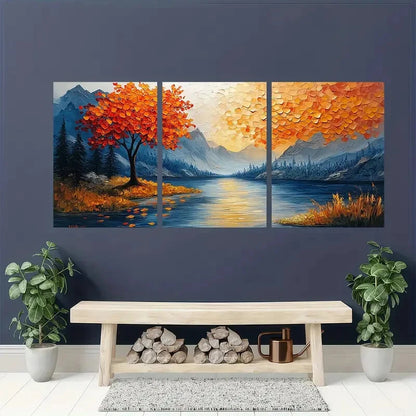 3pcs Boho Mountain River Landscape Forest Scene Metal Print Ready to Hang Art - Bella Home Decor