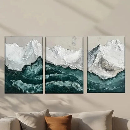 3pcs Snowy Mountains and Green Water Wall Art Set Canvas Framed 50x70cm - High Quality Print 100% Australian Made Wall Canvas Ready to Hang