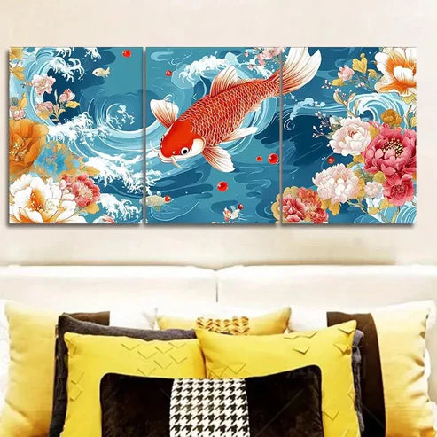 3pcs Two Red and White Carp Wall Art Set Canvas Unframed - High Quality Print 100% Australian Made Wall Canvas