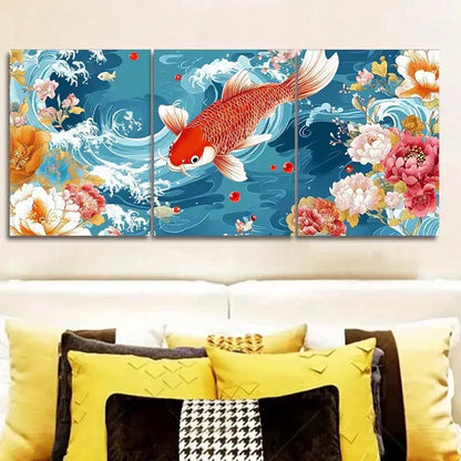 3pcs Two Red and White Carp Wall Art Set Canvas Unframed - High Quality Print 100% Australian Made Wall Canvas
