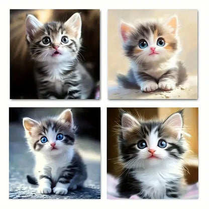 4pcs Charming Cat Themed Wall Art Canvas Framed