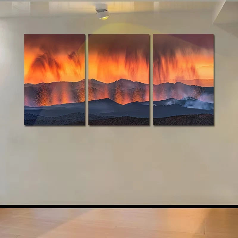 3pcs Vibrant Volcanic Eruption Landscape Wall Art Set Canvas Framed 60x90cm - High Quality Print 100% Australian Made Wall Canvas Ready to Hang