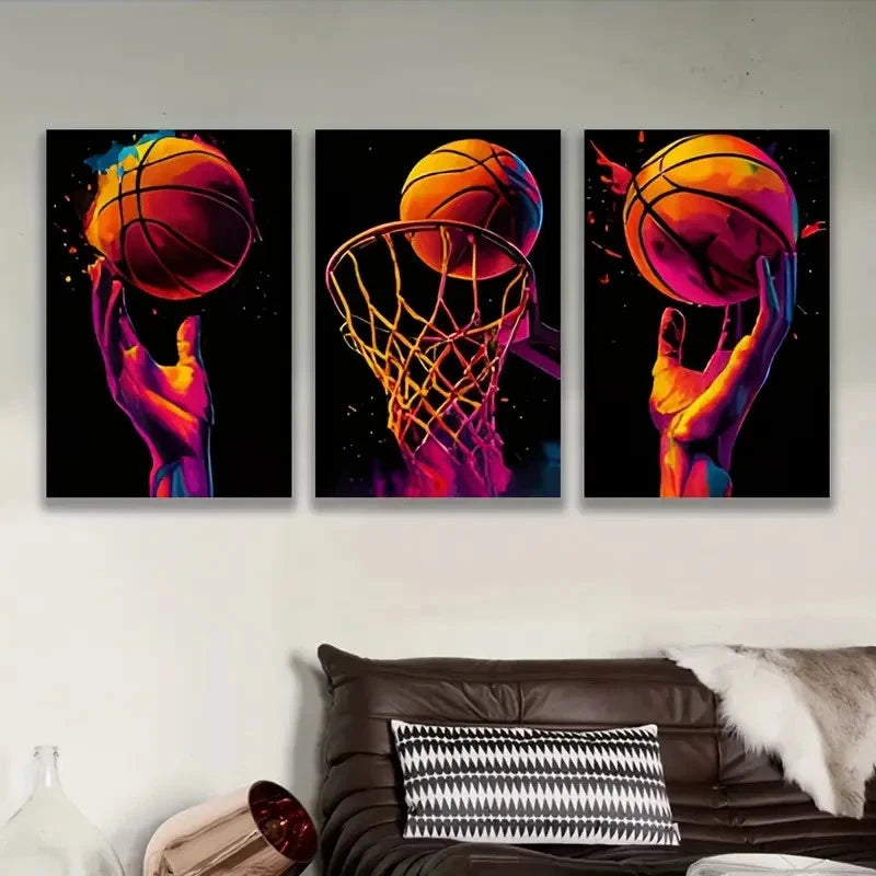 3pcs Basketball Dunking Artwork Wall Art Set Canvas Framed 60x90cm - High Quality Print 100% Australian Made Wall Canvas Ready to Hang - Bella Home Decor