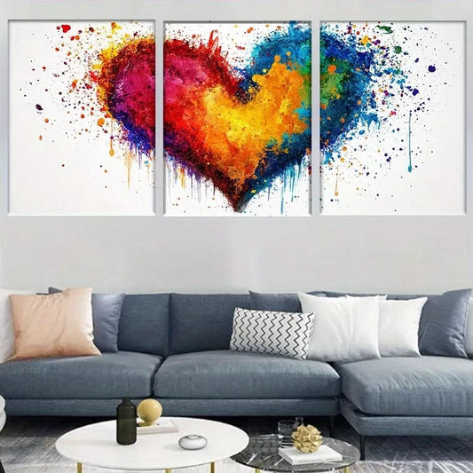 3pcs Modern Vibrant Abstract Colorful Heart Wall Art Set Canvas Framed 40x60cm - High Quality Print 100% Australian Made Wall Canvas Ready to Hang