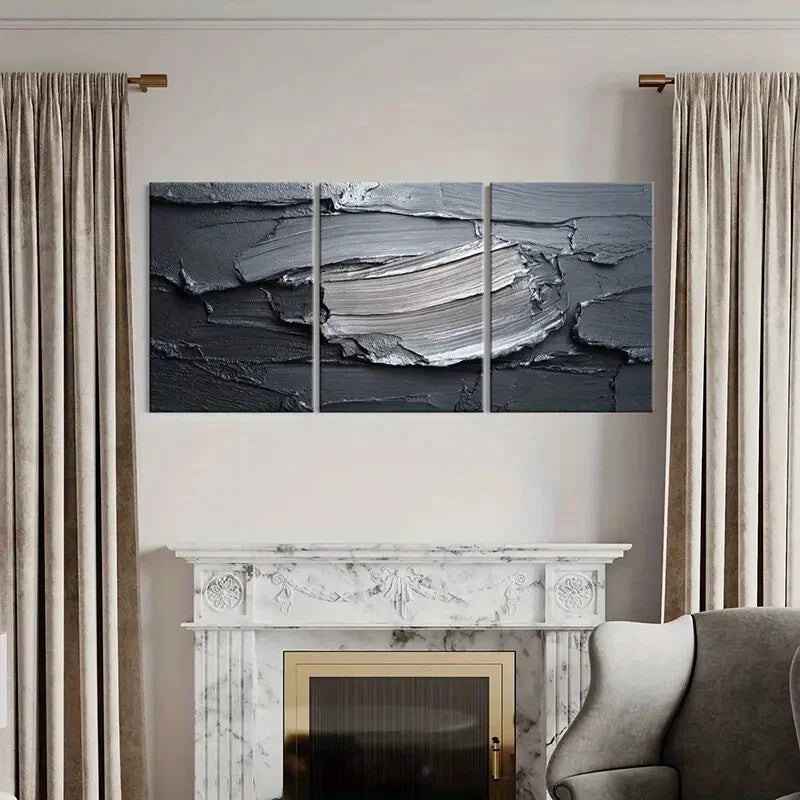 3pcs Abstract Texture Modern Black White Art Metal Print Ready to Hang Art - Bella Home Decor