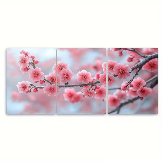3pcs Elegant Cherry Blossom Tree Metal Print Ready to Hang Art