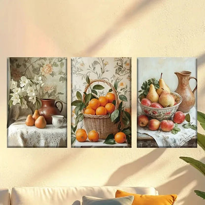 3pcs Vintage fruit canvas art in the kitchen Wall Art Set Canvas Framed 40x60cm - High Quality Print 100% Australian Made Wall Canvas Ready to Hang