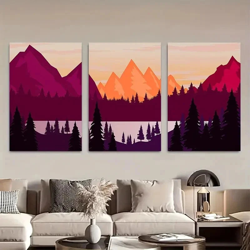 3pcs Vibrant Magenta & Orange Svg Metal Print Ready to Hang Art