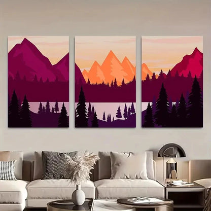 3pcs Vibrant Magenta & Orange Svg Metal Print Ready to Hang Art