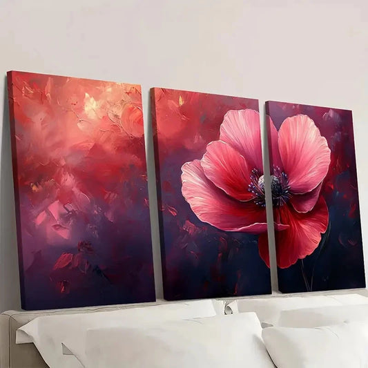 3pcs Flower Print Pink Flower Art Plant ER Wall Art Set Canvas Framed 60x90cm - High Quality Print 100% Australian Made Wall Canvas Ready to Hang
