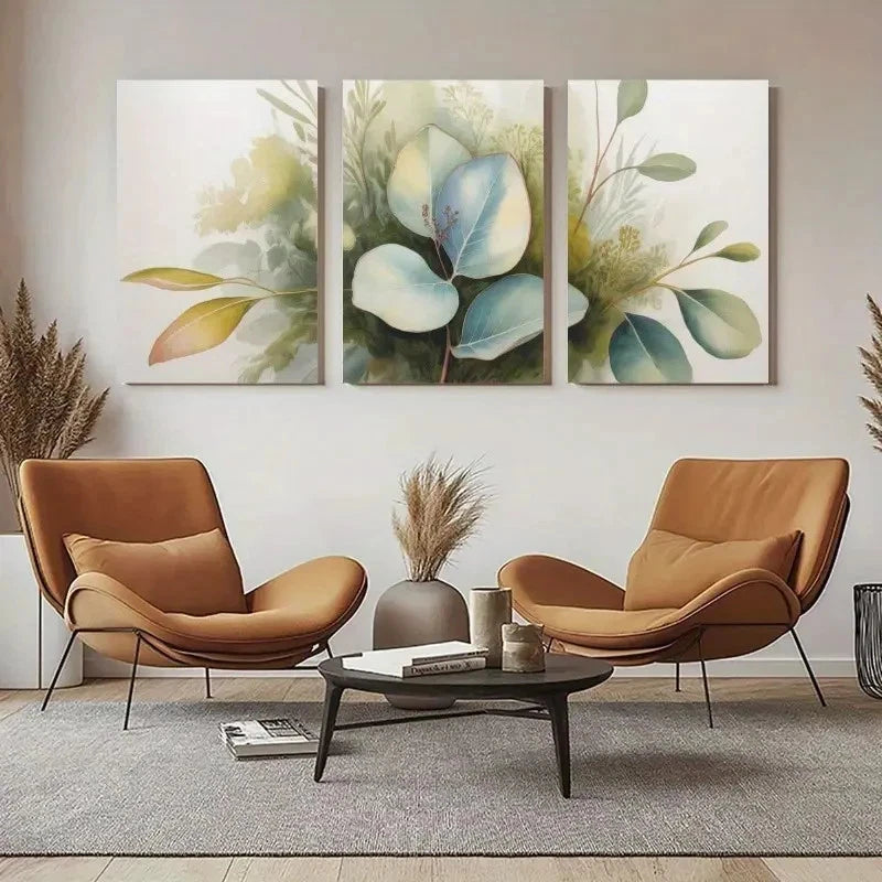 3pcs Greenery Decor  Eucalyptus Leaves  Wall Art Set Canvas Framed 60x90cm - High Quality Print 100% Australian Made Wall Canvas Ready to Hang