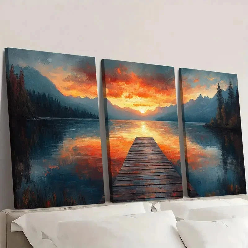 3pcs Pastel Lake Reflection Sunrise AS    Wall Art Set Canvas Framed 40x60cm - High Quality Print 100% Australian Made Wall Canvas Ready to Hang - Bella Home Decor