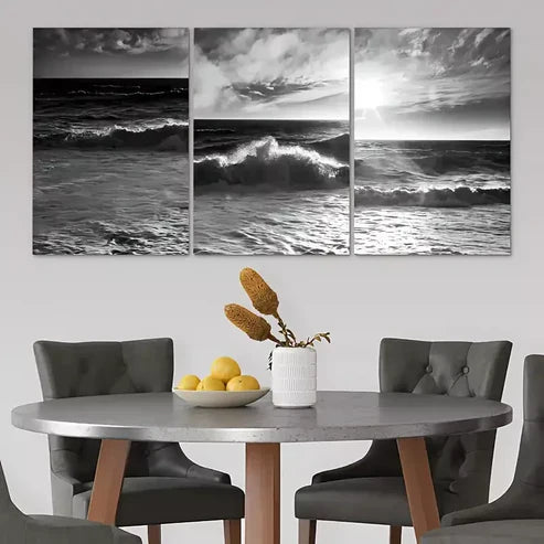 3pcs Dark Ocean Wave on Beach Wall Art Canvas Unframed - High Quality Print 100% Australian Made Wall Canvas - Bella Home Decor