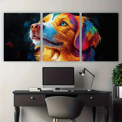 3pcs Vibrant Rainbow Dog Pet Portrait Design Metal Print Ready to Hang Art - Bella Home Decor