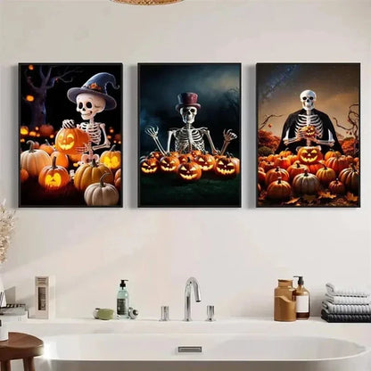 3pcs Spooky Pumpkin Wall Art Set Canvas Unframed - High Quality Print 100% Australian Made Wall Canvas
