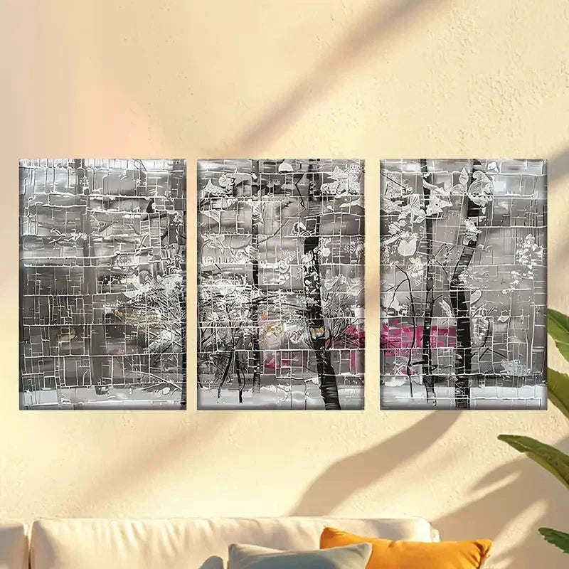 3pcs Featuring Vibrant Abstract Snowy Branches Wall Art Set Canvas Framed 50x70cm - High Quality Print 100% Australian Made Wall Canvas Ready to Hang