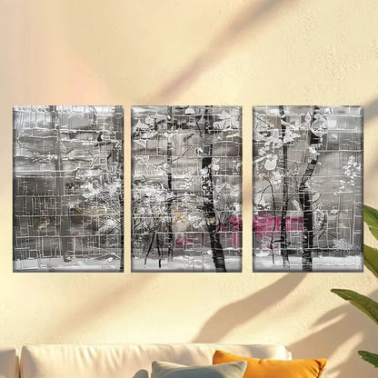 3pcs Featuring Vibrant Abstract Snowy Branches Wall Art Set Canvas Framed 50x70cm - High Quality Print 100% Australian Made Wall Canvas Ready to Hang