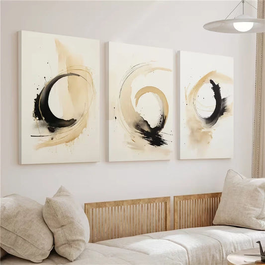 3pcs Abstract natural beige and black colours Wall Art Set Canvas Framed 60x90cm - High Quality Print 100% Australian Made Wall Canvas Ready to Hang