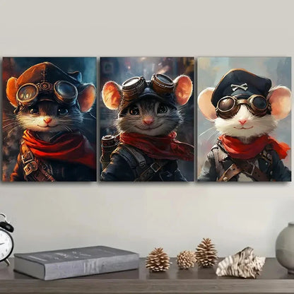 3pcs steampunk mouse Wall Art Set Canvas Framed 60x90cm - High Quality Print 100% Australian Made Wall Canvas Ready to Hang