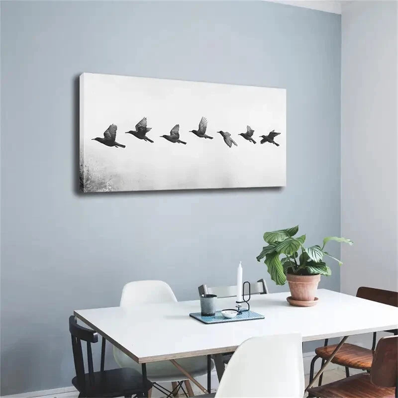 A Flock Birds Flying Formation Wall Art Canvas Office Home Room Framed 120x60cm - Bella Home Decor