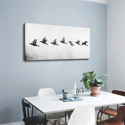 A Flock Birds Flying Formation Wall Art Canvas Office Home Room Framed 120x60cm - Bella Home Decor