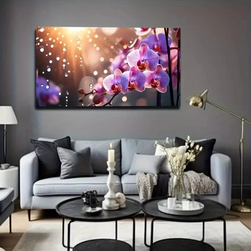 Sunlit Purple Orchid Wall Art Canvas Office Home Room Framed 120x60cm