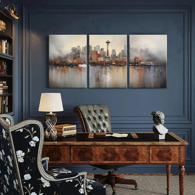 3pcs Abstract Cityscape Space Needle Metal Print Ready to Hang Art - Bella Home Decor