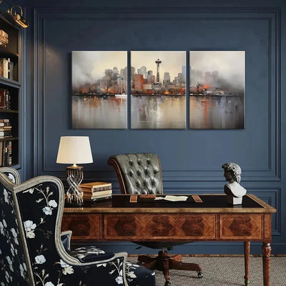 3pcs Abstract Cityscape Space Needle Metal Print Ready to Hang Art - Bella Home Decor