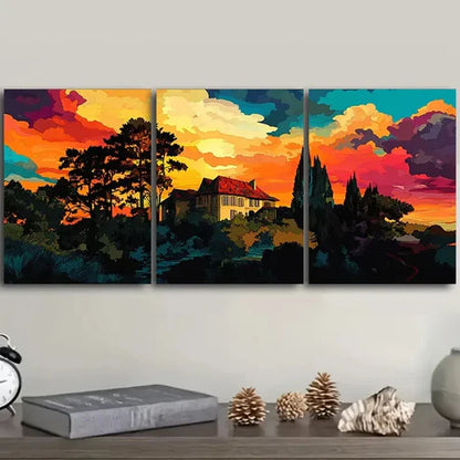 3pcs Mansion Surrounded by trees Wall Art Set Canvas Unframed - High Quality Print 100% Australian Made Wall Canvas